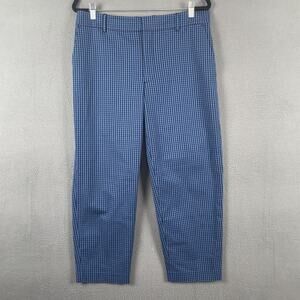 Club Monaco Pants Womens 10 Blue Black Gingham Plaid Slim Fit Stretch Dressy
